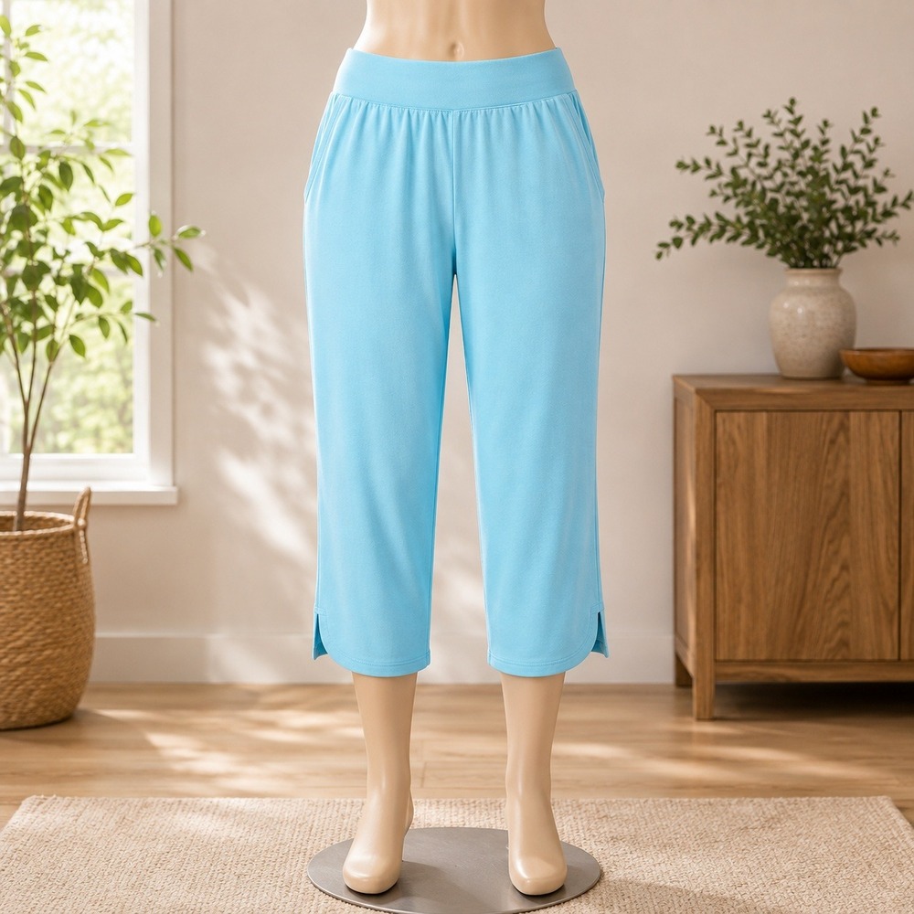 Sport Savvy Capri Pants Womens 3XP Blue French Terry Cropped Activewear